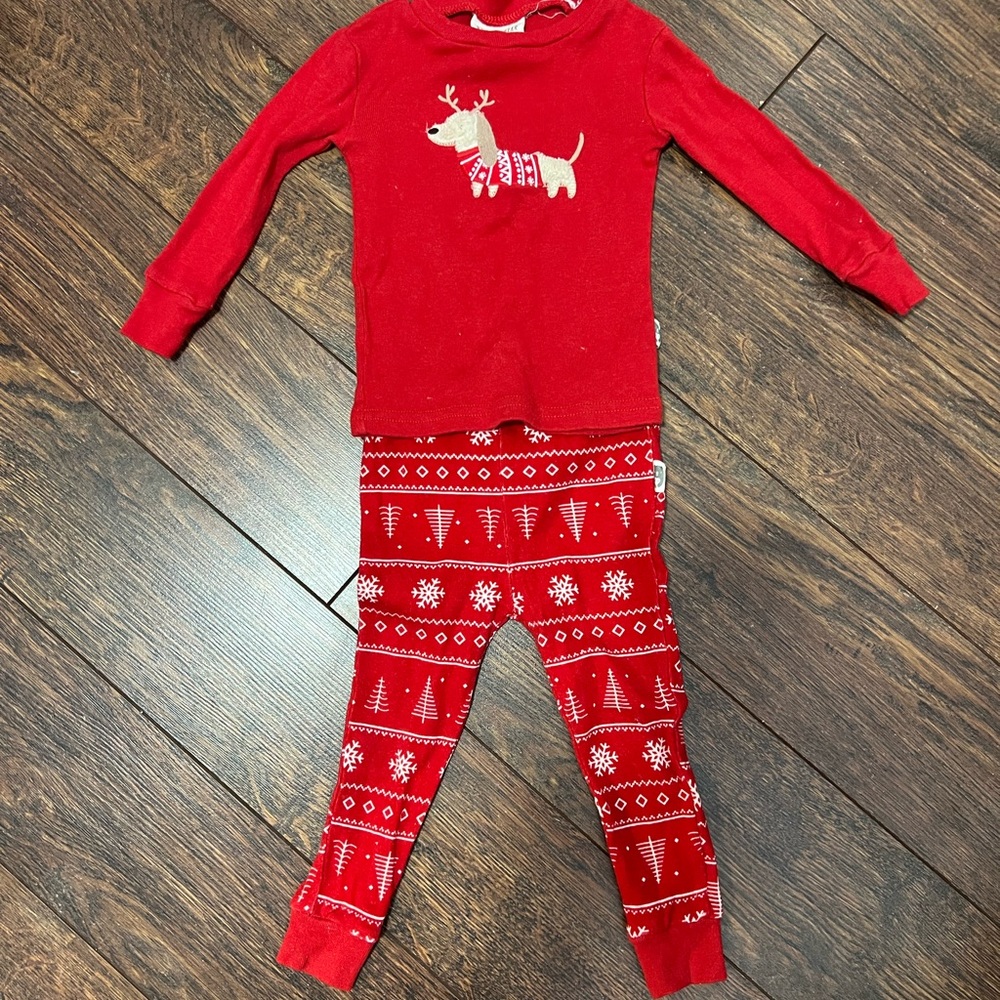 *Made small* Festive Red Kids Pajama Set with Dog Design